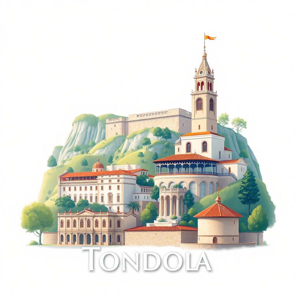 Ultra-high-definition gradient illustration style Tondela illustration, showing the unique charm of the Serra do Caramulo, the Tondela Municipal Museum, and Pastel de Tentúgal.