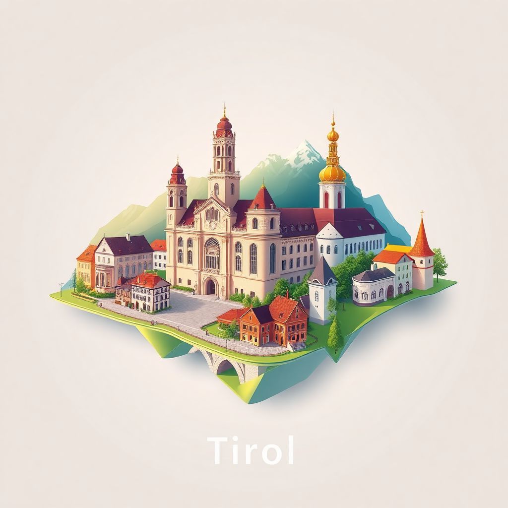 Ultra-high-definition gradient illustration style Tirol illustration, showing the unique charm of the Hofburg Palace, the Golden Roof.