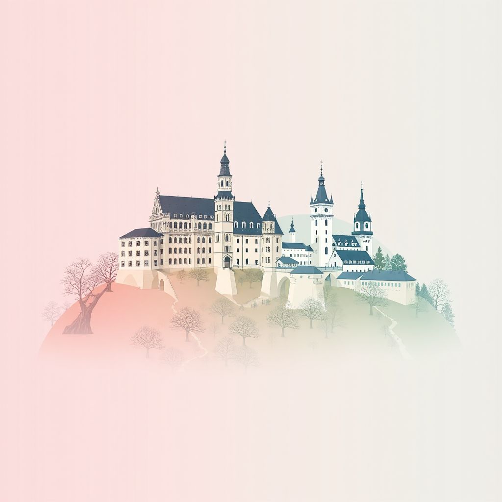 Ultra-high-definition gradient illustration style Niederoesterreich, Lower Austria, Austria image, featuring Schallaburg Castle and Melk Abbey.
