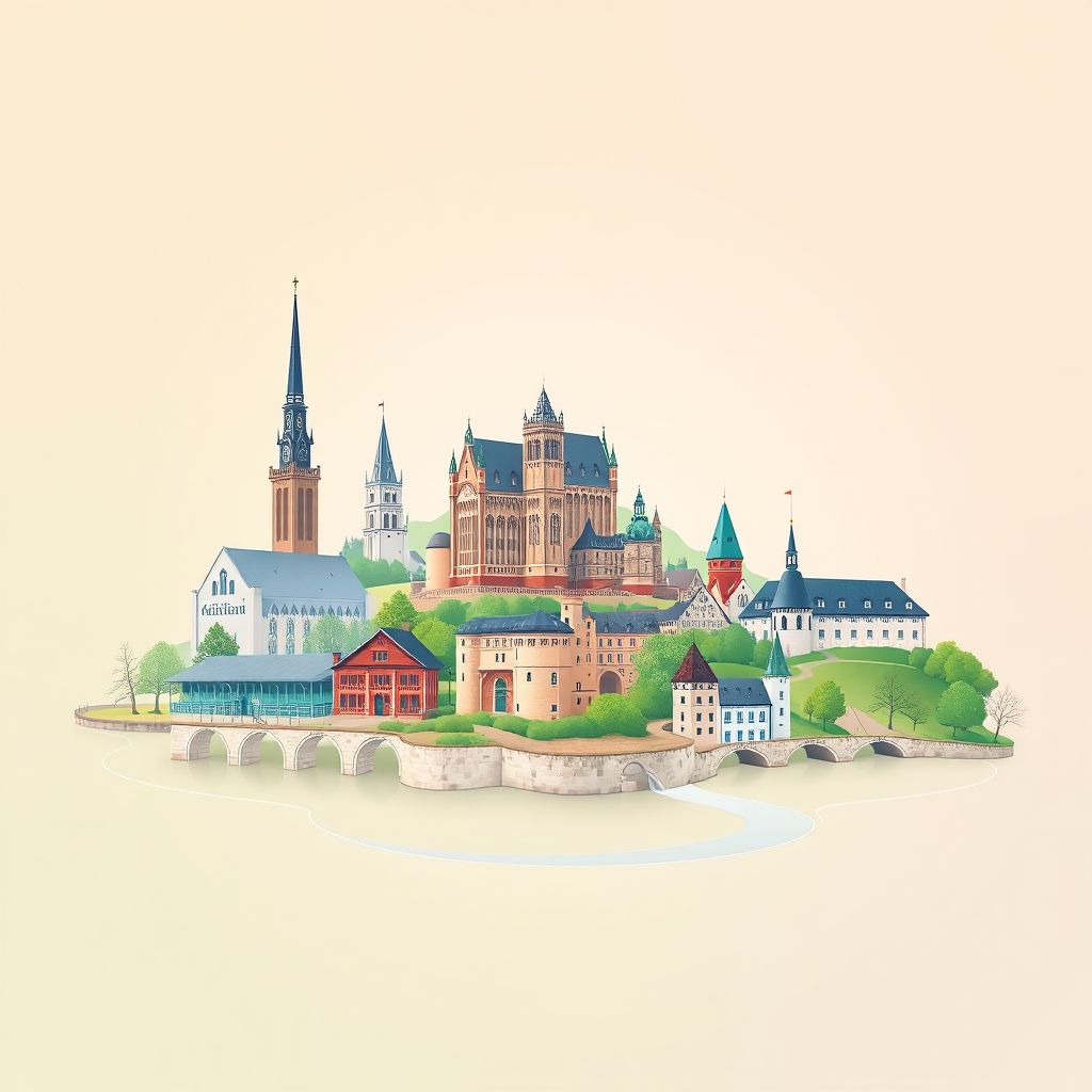 Ultra-high-definition gradient illustration of Provincie Limburg, featuring Bokrijk Open-Air Museum, Alden Biesen Castle, and Haspengouw landscapes.