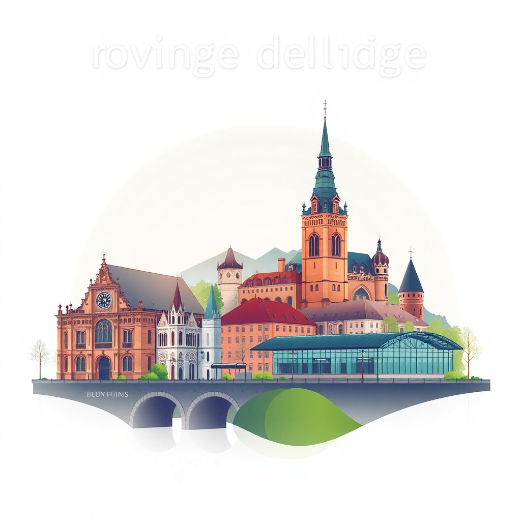 Ultra-high-definition gradient illustration style Province de Liege illustration, showing the unique charm of the Grand Curtius Museum, the Montagne de Bueren, the Liege-Guillemins railway station.