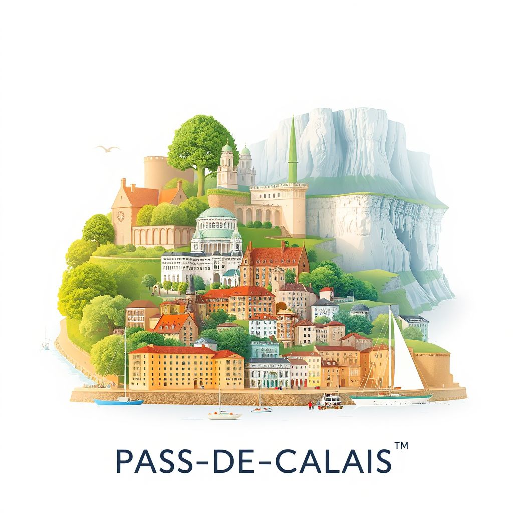 Ultra-high-definition gradient illustration of Pas-de-Calais, featuring the Opal Coast, Arras, and Cap Gris-Nez.