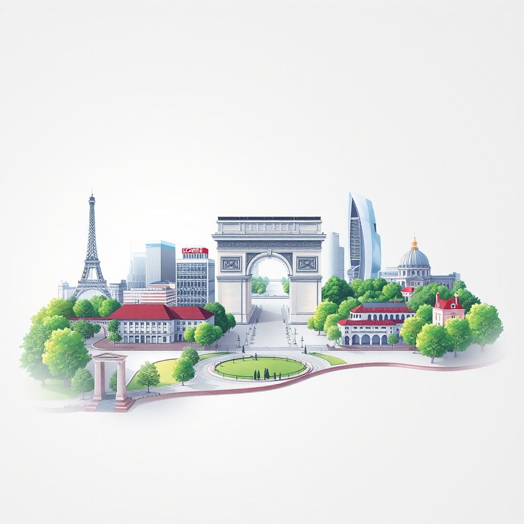 Ultra-high-definition gradient illustration of Hauts-de-Seine, featuring the Grande Arche de la Défense and the Parc de Saint-Cloud.
