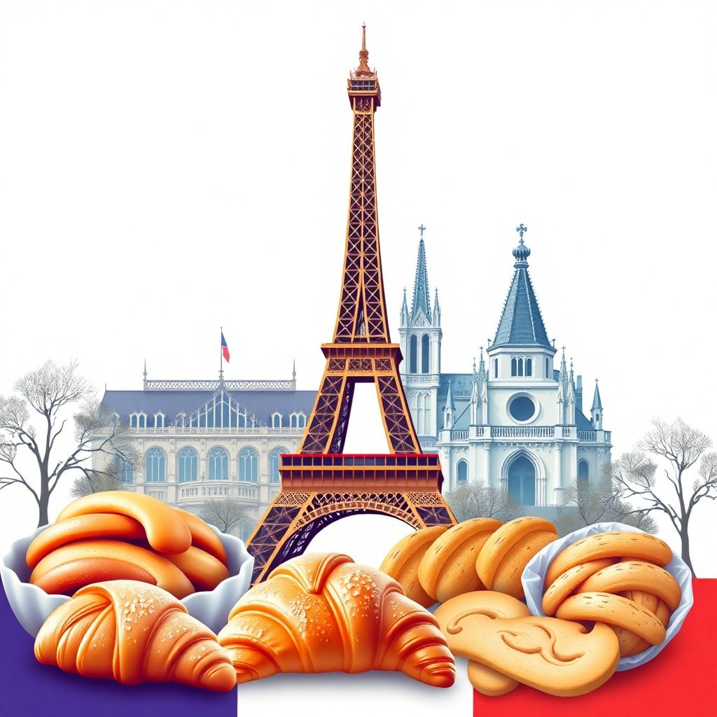Ultra-high-definition gradient illustrations in French style, showing the unique charm of the Eiffel Tower and the Louvre Museum