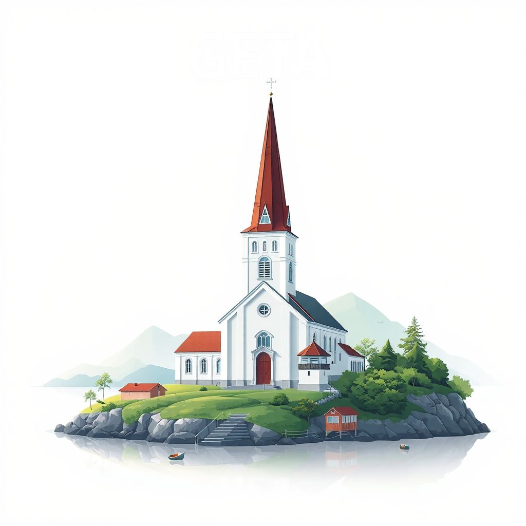 Ultra-high-definition gradient illustration style Geta illustration, showing the unique charm of the Geta Church and the picturesque landscapes of the Aland Islands.