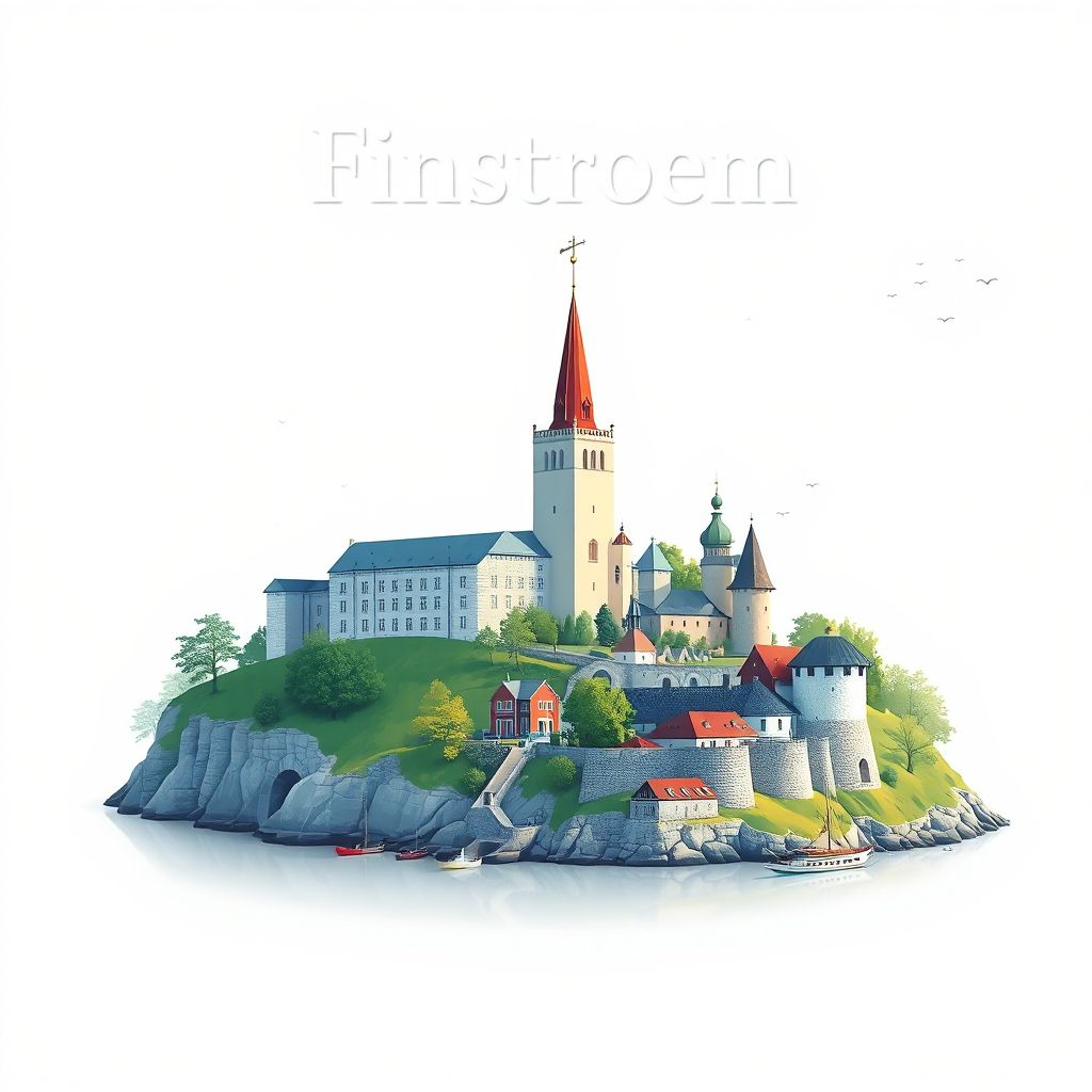 Ultra-high-definition gradient illustration style Finstroem illustration, showing the unique charm of Kastelholm Castle and Bomarsund Fortress.