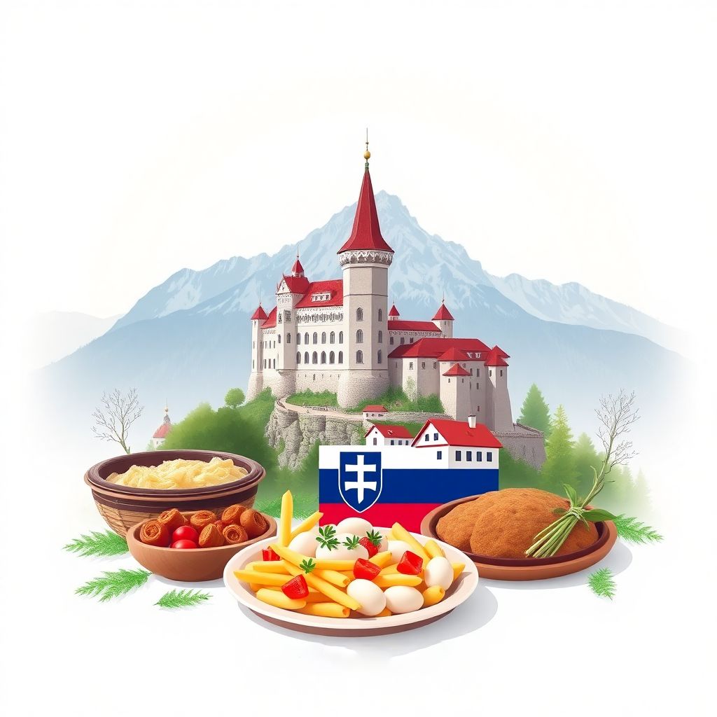 Ultra-high-definition gradient illustrations in Slovakian style, featuring Spiš Castle and the High Tatras
