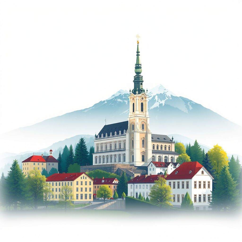Ultra-high-definition gradient illustration of Okres Trutnov, featuring Trutnov Town Hall and Snezka Mountain.