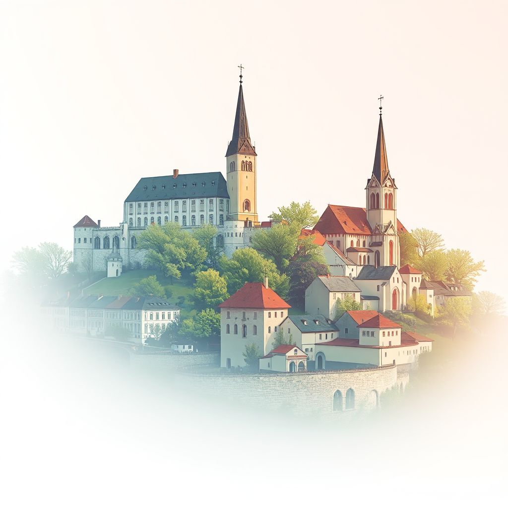 Ultra-high-definition gradient illustration of Okres Litomerice, featuring Litomerice Castle and the Church of All Saints.