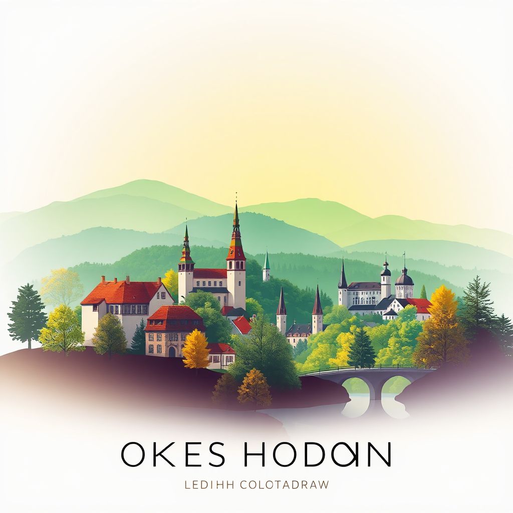 Ultra-high-definition gradient illustration of Okres Hodonin, featuring the Lednice-Valtice Cultural Landscape and wine-making heritage.