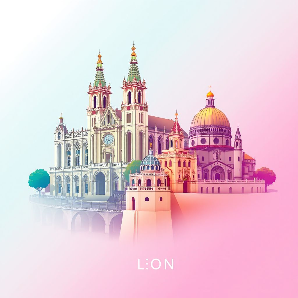 Ultra-high-definition gradient illustration style artwork of Provincia de Leon, featuring the Leon Cathedral and the Basilica of San Isidoro.