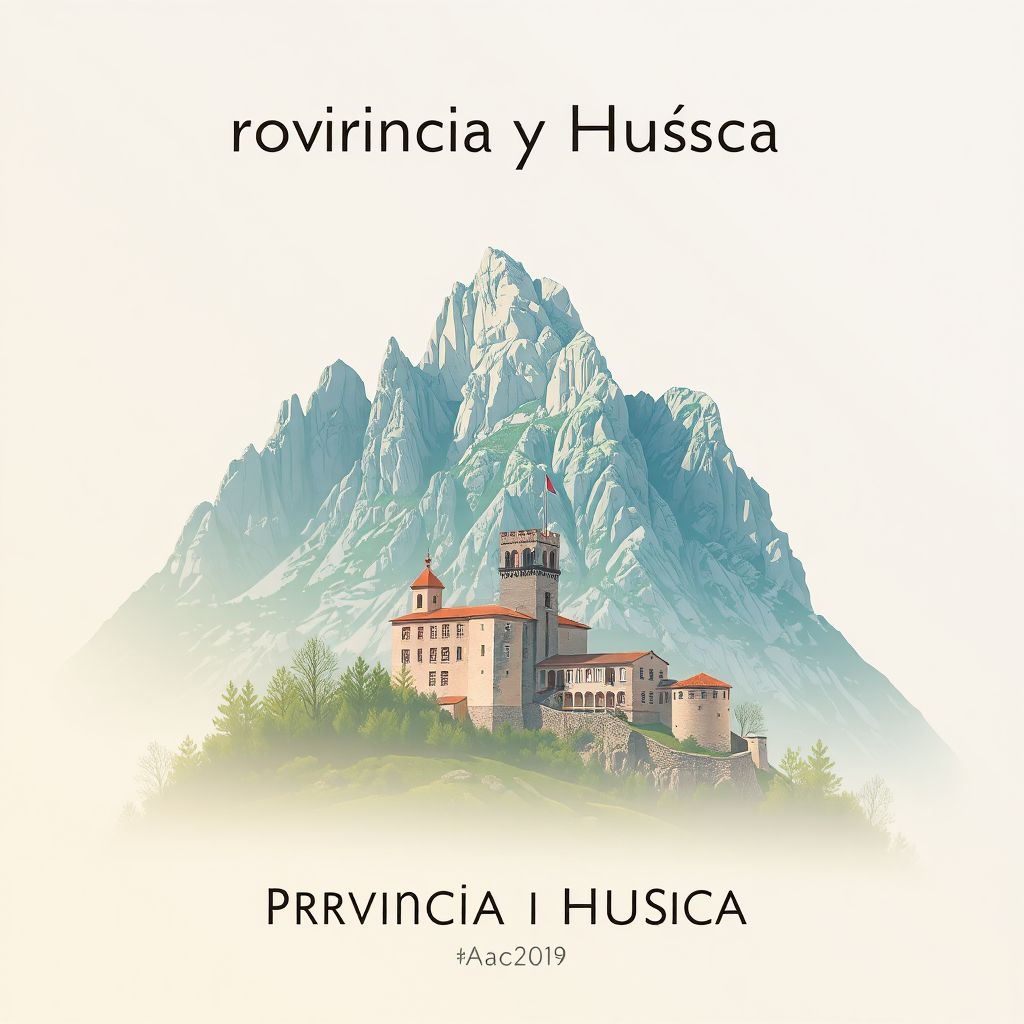 Ultra-high-definition gradient illustration of Provincia de Huesca, featuring Ordesa y Monte Perdido National Park and Loarre Castle.