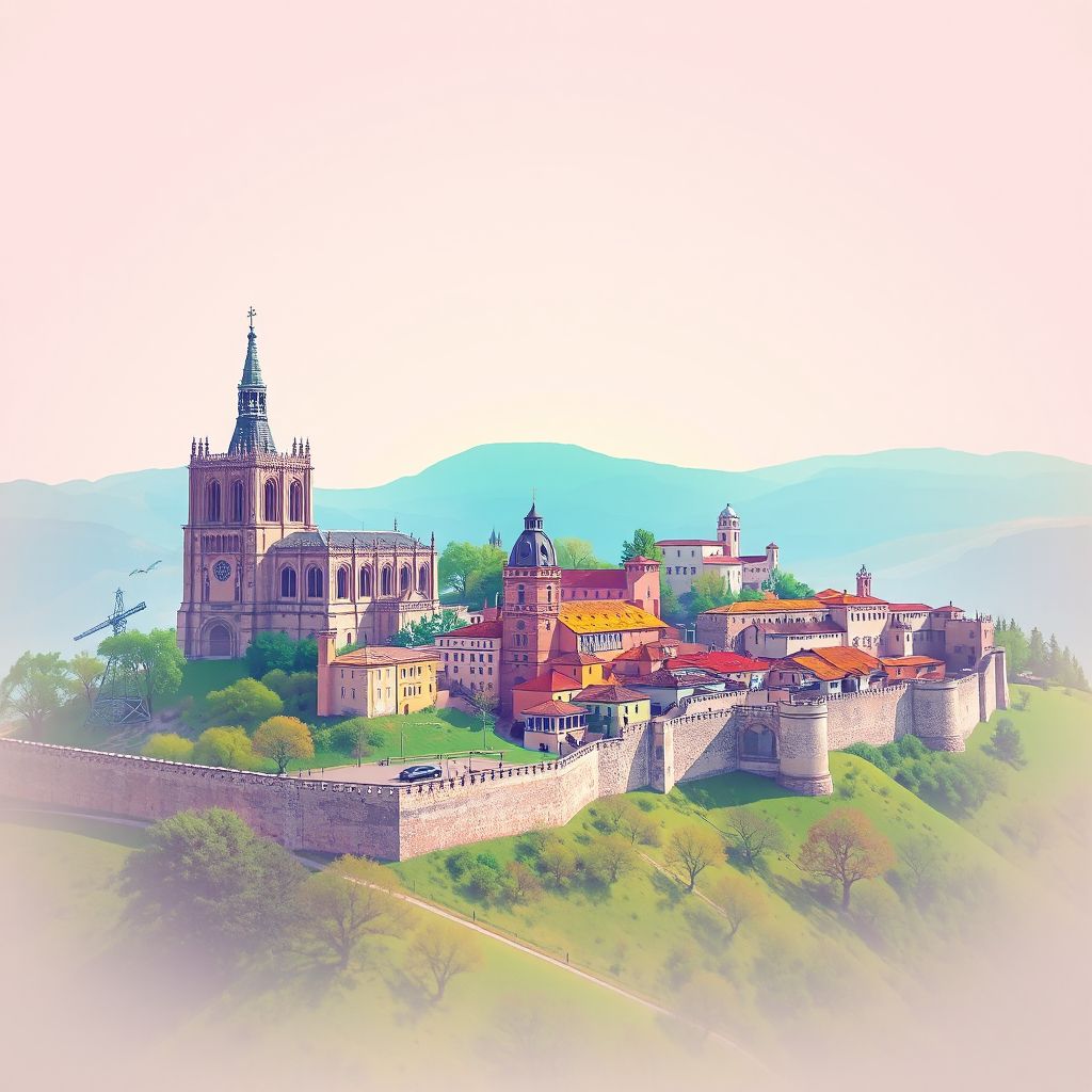 Ultra-high-definition gradient illustration of Araba/Alava, featuring the Cathedral of Santa María and historic walls of Vitoria-Gasteiz.