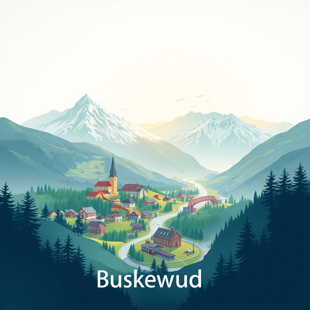 Ultra-high-definition gradient illustration style Buskerud fylke illustration, showing the unique charm of the Hardangervidda National Park and the Numedal Valley.