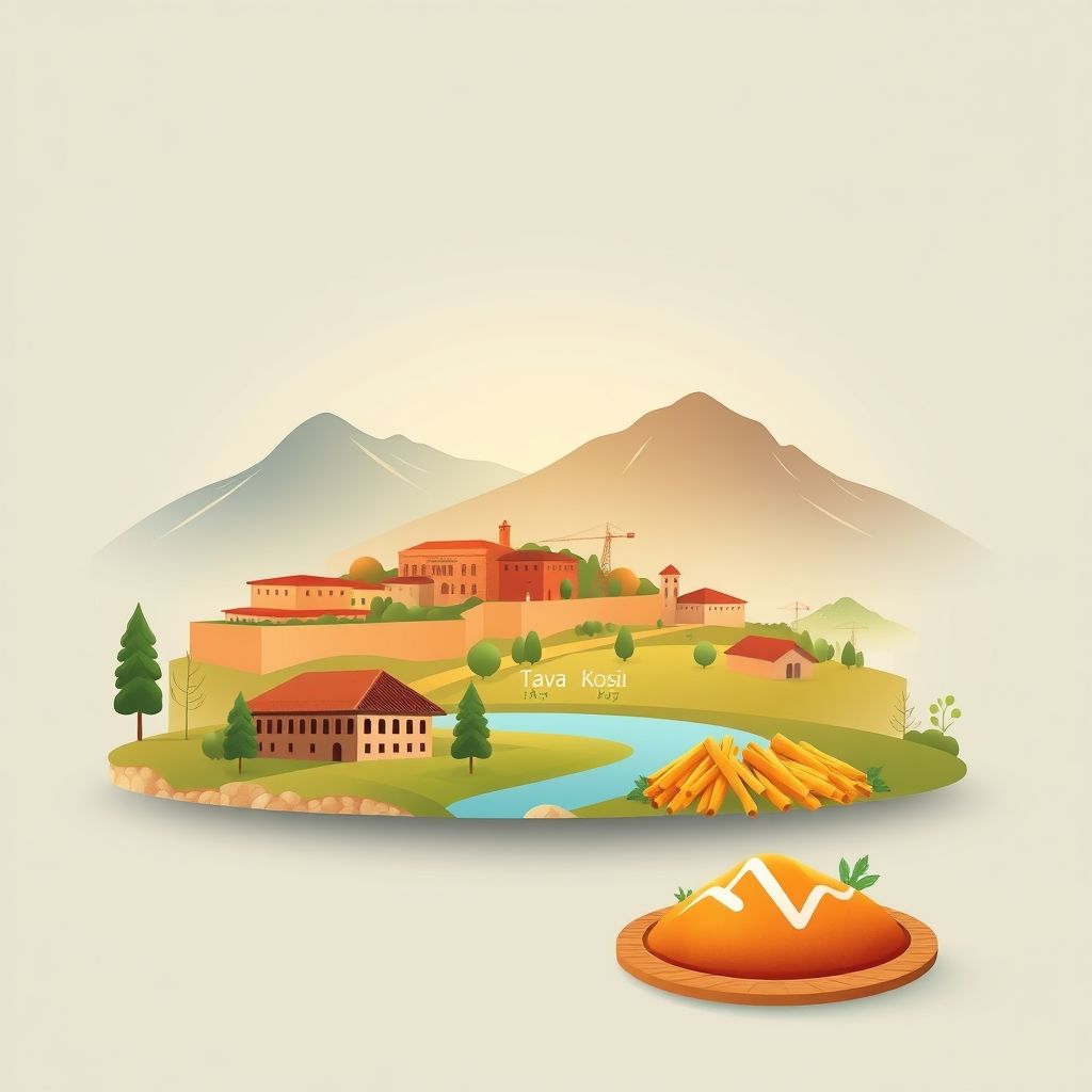 Ultra-high-definition gradient illustration of Komuna e Komësit, Bashkia Mat, Diber County, Albania, featuring the historic Mat River, scenic landscape, and Tavë Kosi.