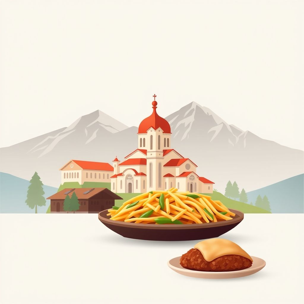 Gradient illustration of Komuna e Kaçinarit, Bashkia Mirdite, Lezhe County, Albania, featuring St. Alexander Nevsky Cathedral, Albanian Alps, and Tavë Kosi.