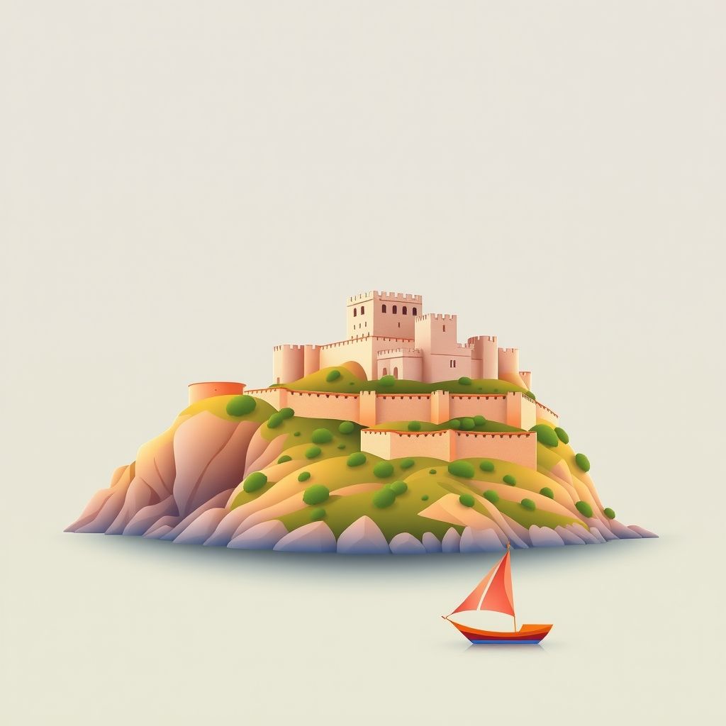 Ultra-high-definition gradient illustration of Komuna e Dajçit, featuring Shengjin Beach, Lezha Castle, and Tavë Kosi.
