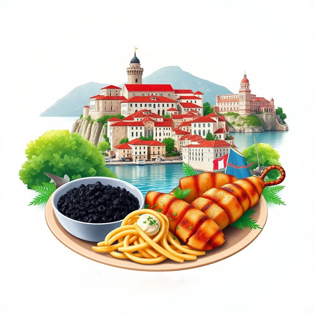 Ultra-high-definition gradient illustrations in Croatian style, featuring Dubrovnik and Plitvice Lakes National Park