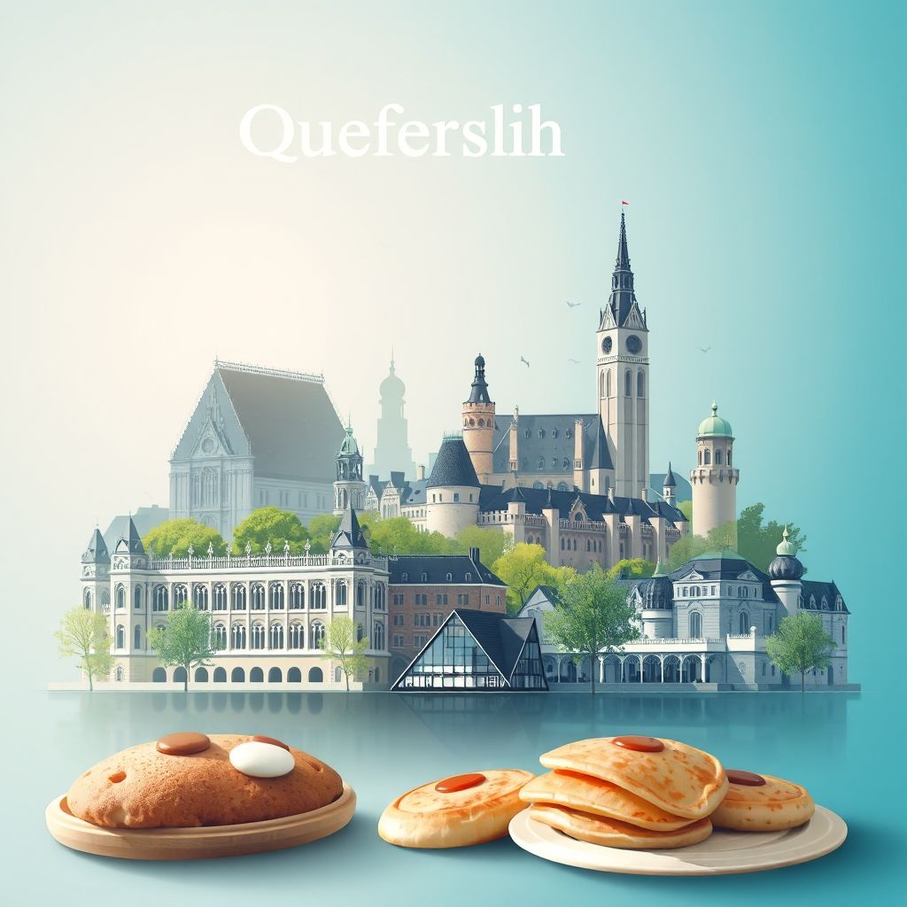 Ultra-high-definition gradient illustration of Kreis Gütersloh, featuring Gütersloh Theater, Spexard Castle, and Pickert pancakes.