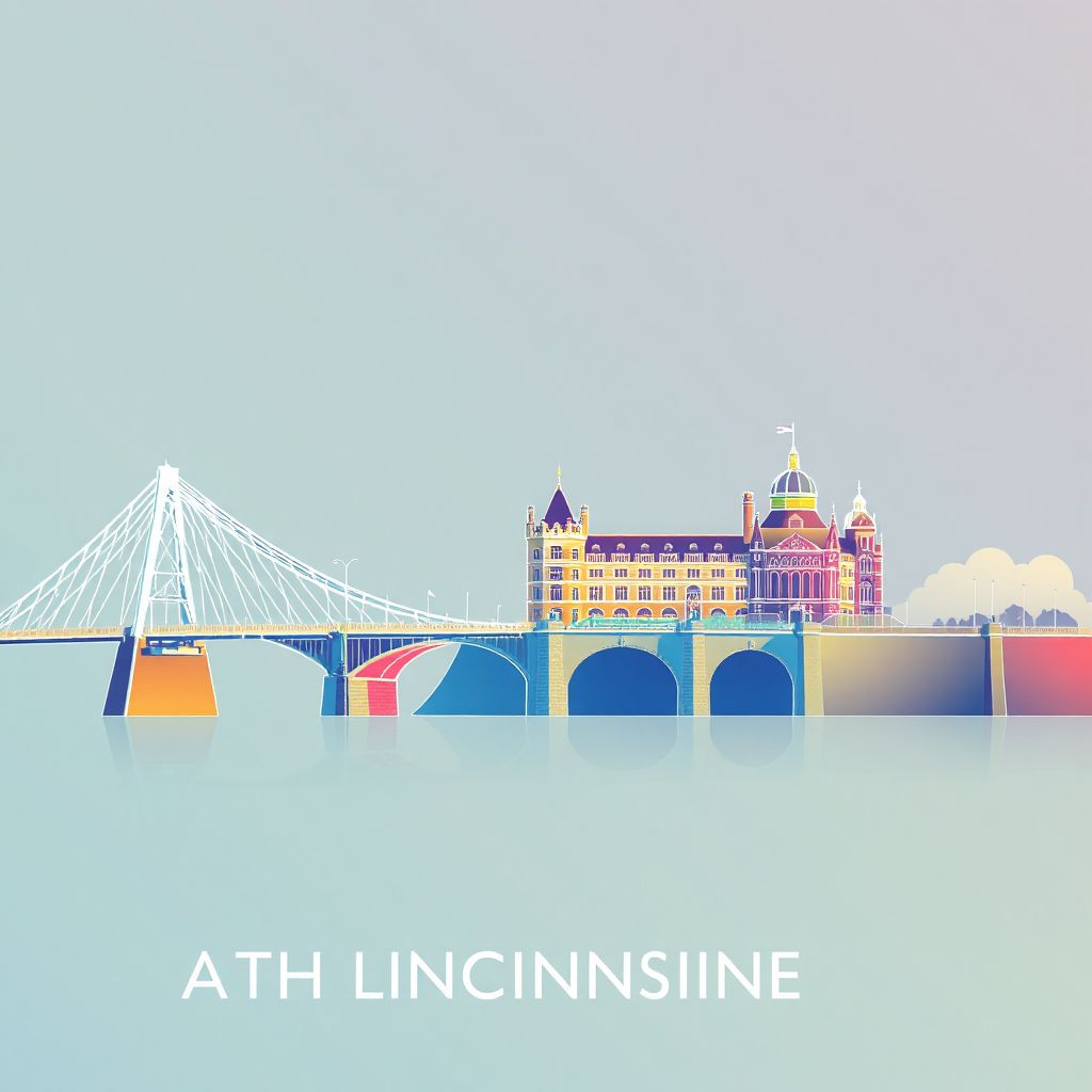 Ultra-high-definition gradient illustration of North Lincolnshire, featuring the Humber Bridge and Normanby Hall.