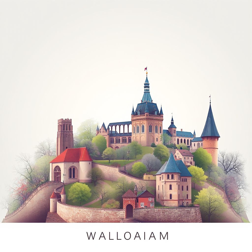 Ultra-high-definition gradient illustration of Province du Brabant Wallon, featuring the Lion's Mound, Villers Abbey, and Château de La Hulpe.