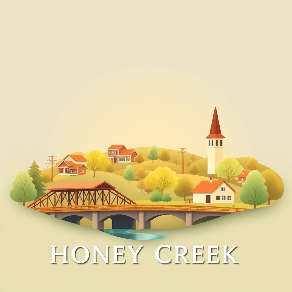 Ultra-high-definition gradient illustration of Township of Honey Creek, Vigo County, Indiana, featuring Honey Creek Township Park, the historic Honey Creek Bridge, and serene landscapes.