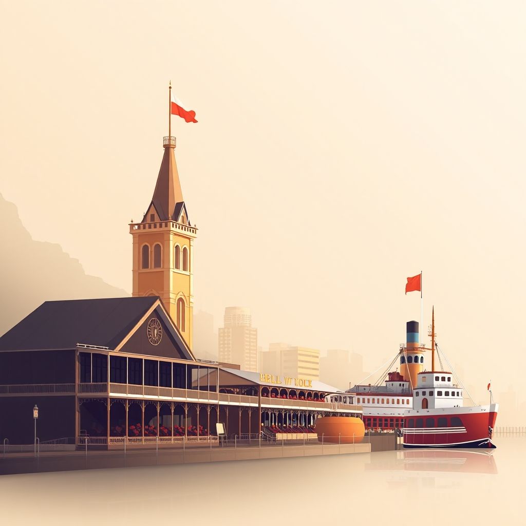 Ultra-high-definition gradient illustration of Jefferson County, Kentucky, featuring the Kentucky Derby, Belle of Louisville, hot brown sandwiches, and bourbon.