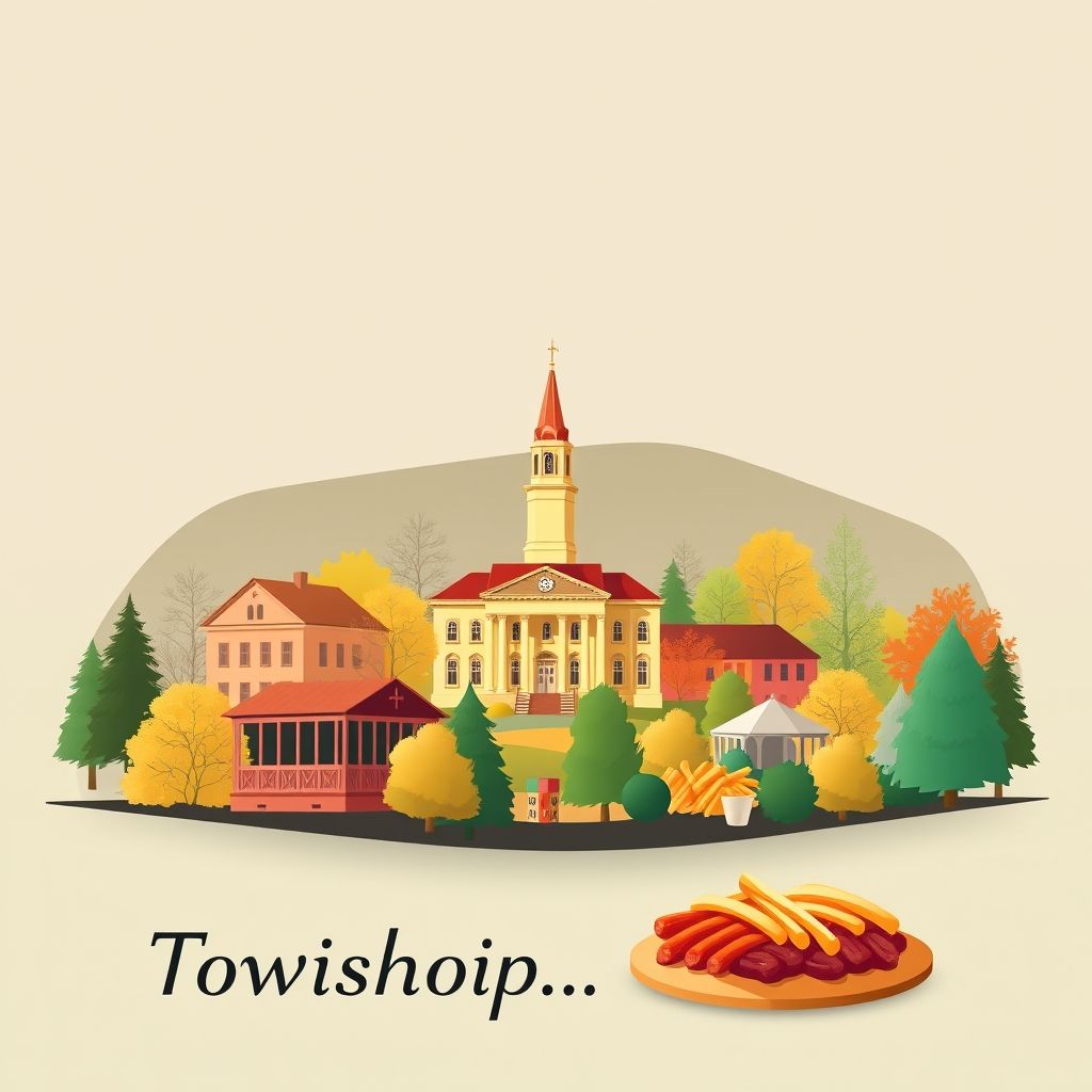 Ultra-high-definition gradient illustration of Township of Morehead, showcasing Guilford Courthouse National Military Park, Blandwood Mansion, forests, and North Carolina barbecue.