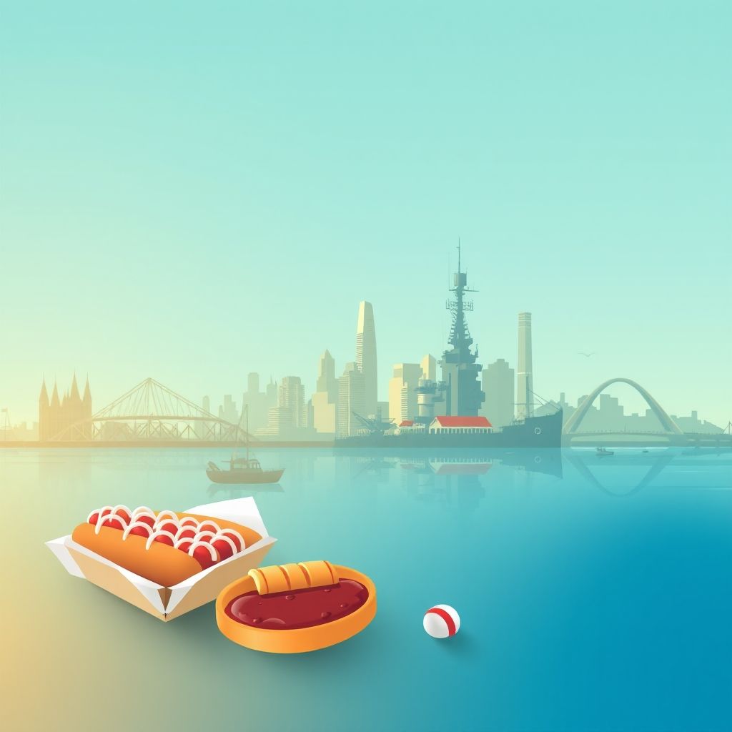 Ultra-high-definition gradient illustration of Camden County, New Jersey, featuring the Battleship New Jersey, Adventure Aquarium, hoagies, and salt water taffy.