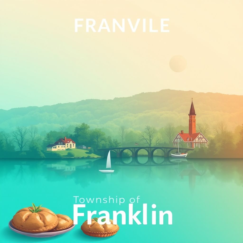 Ultra-high-definition gradient illustration of Township of Franklin, showcasing Franklinville Lake, Red Bank Battlefield Park, and local tomato pies.