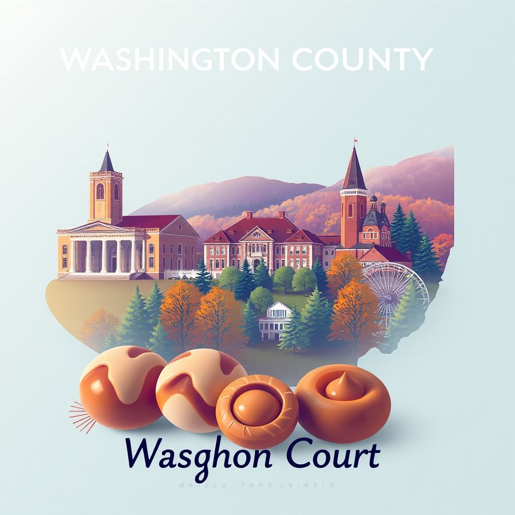 Ultra-high-definition gradient illustration of Washington County, Ohio, featuring Marietta College, Wayne National Forest, and buckeye candy.