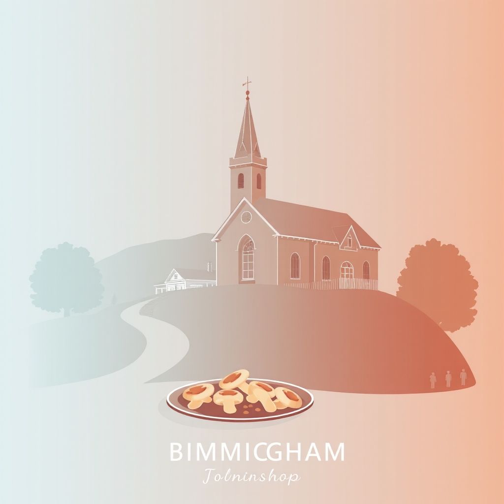 Ultra-high-definition gradient illustration of Township of Birmingham, featuring the Birmingham Friends Meeting House, Birmingham Hill, and mushroom soup.