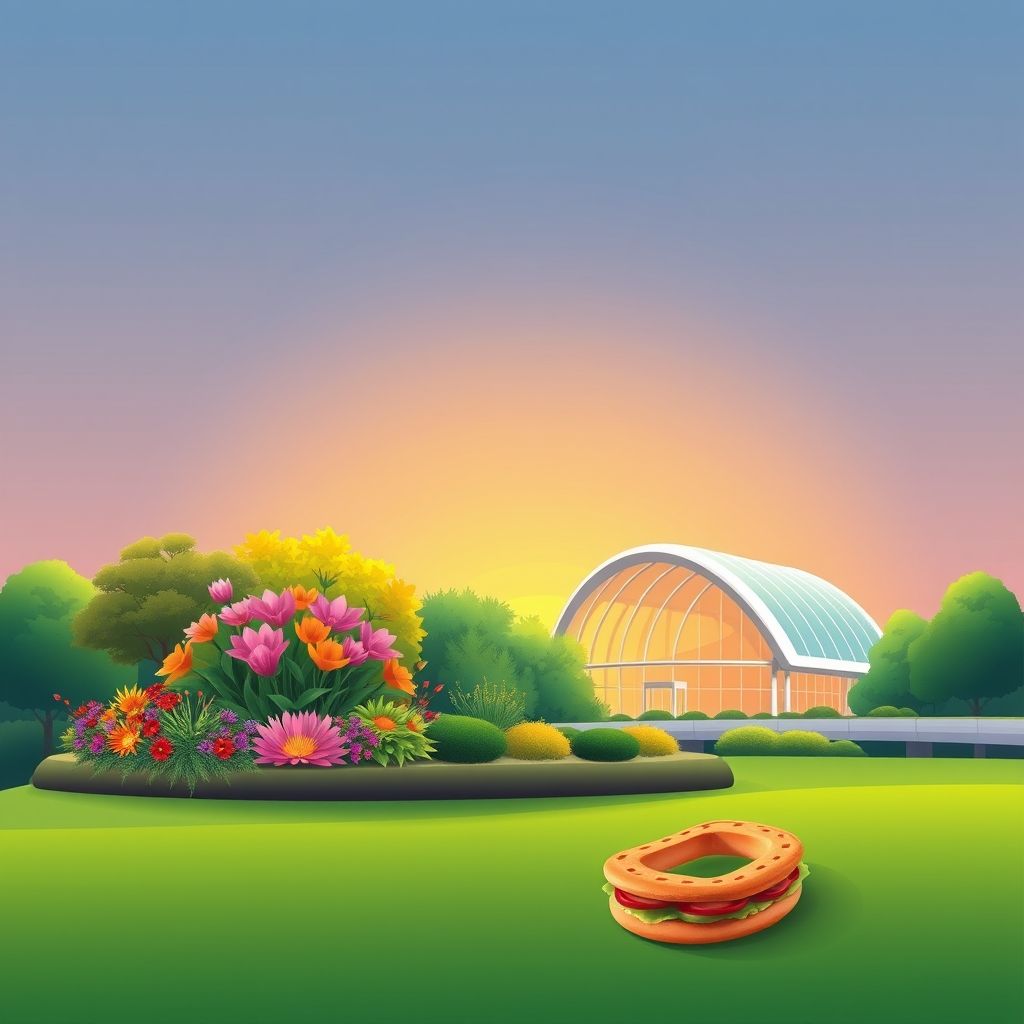 Ultra-high-definition gradient illustration of Township of Rosefield, featuring Luthy Botanical Garden, Peoria Riverfront Museum, and Horseshoe sandwich.