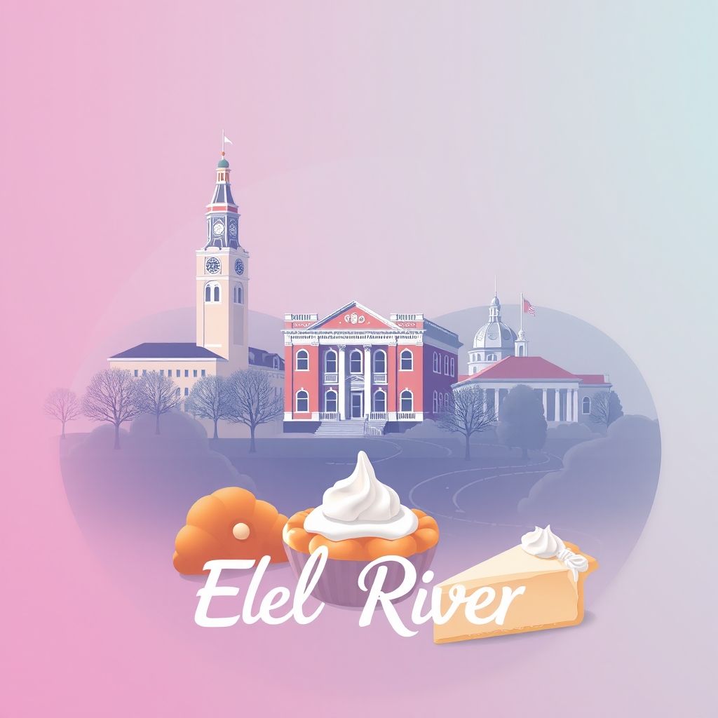 Ultra-high-definition gradient illustration of Township of Eel River, featuring the Allen County Courthouse, the Eel River, and sugar cream pie.