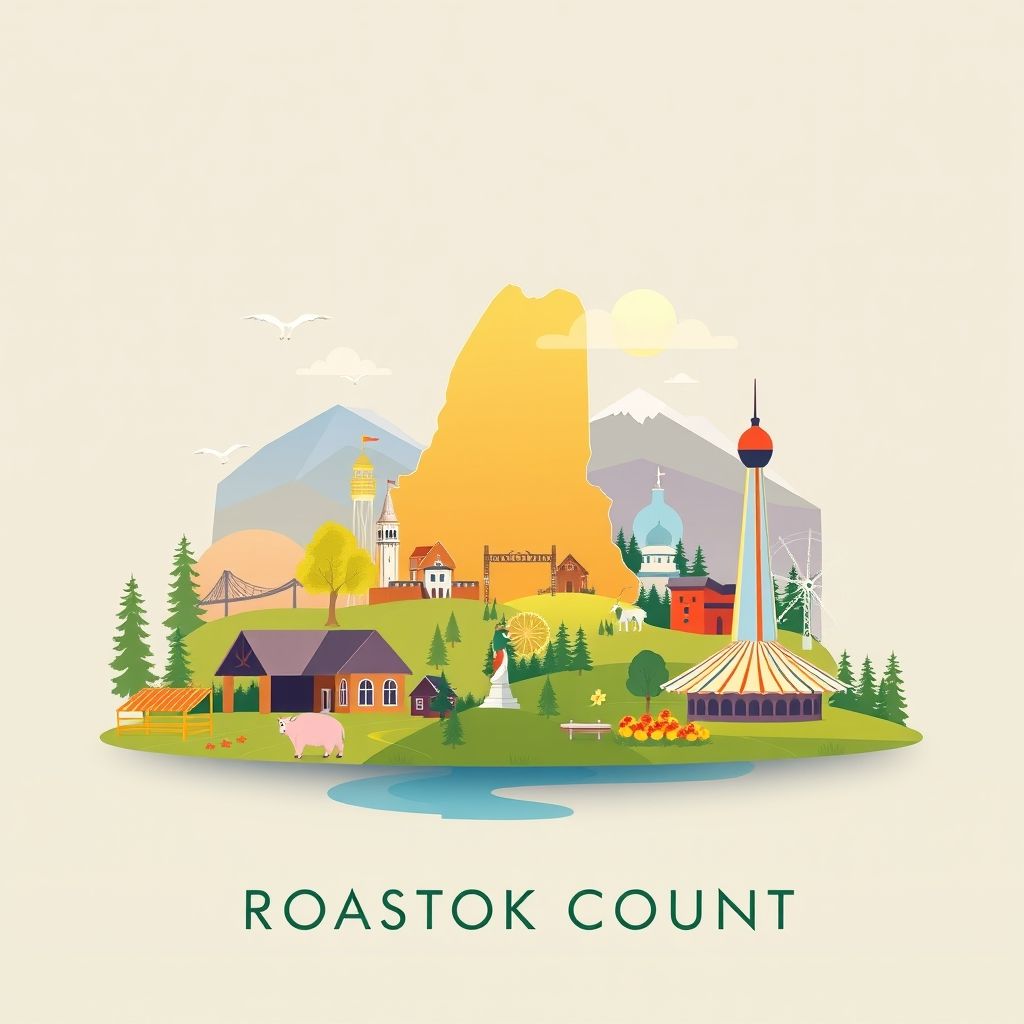 Ultra-high-definition gradient illustration style Aroostook County illustration, showing the unique charm of the Aroostook National Wildlife Refuge, the Allagash Wilderness Waterway, and the Maine Potato Blossom Festival.