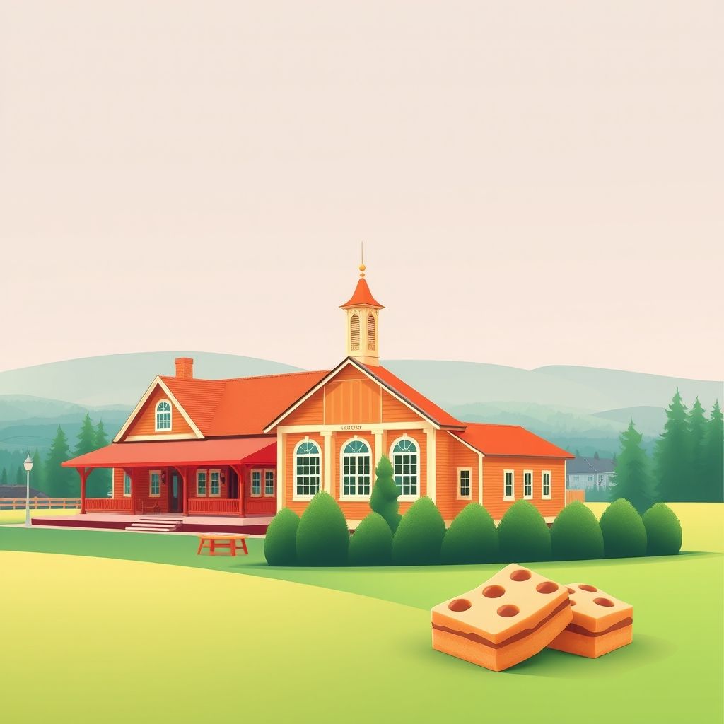 Ultra-high-definition gradient illustration of Leslie, Michigan, featuring the Leslie Depot Museum, scenic countryside, and Mackinac Island fudge.