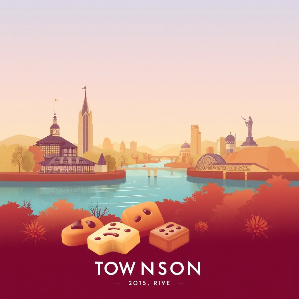 Ultra-high-definition gradient illustration of Township of Nelson, Kent County, Michigan, featuring Frederik Meijer Gardens & Sculpture Park, the Grand River, and Mackinac Island fudge.