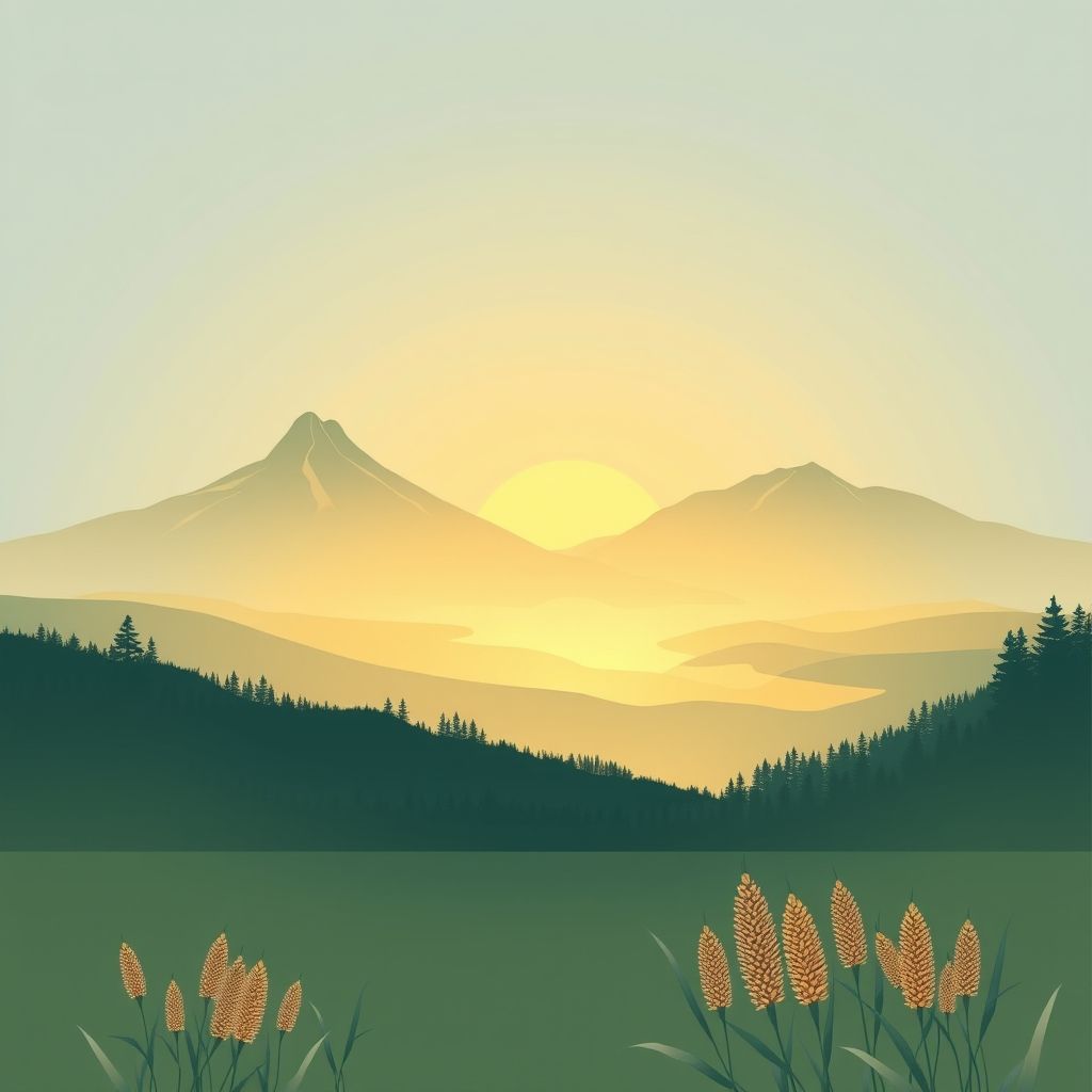 Ultra-high-definition gradient illustration of Township of Crane Lake, featuring Voyageurs National Park, the Vermilion Gorge, and wild rice dishes.