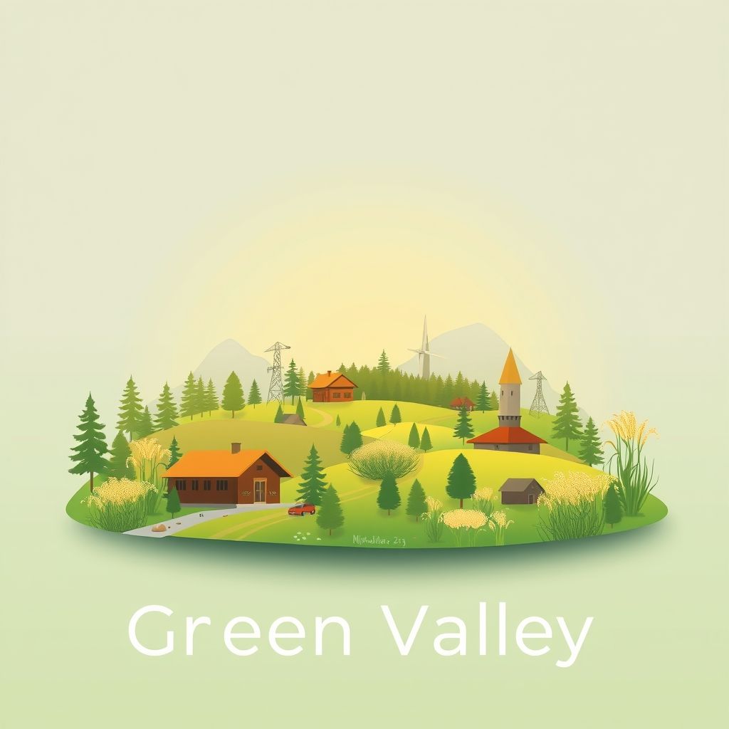 Ultra-high-definition gradient illustration of Township of Green Valley, featuring Itasca State Park, the Headwaters of the Mississippi River, wild rice, and walleye.