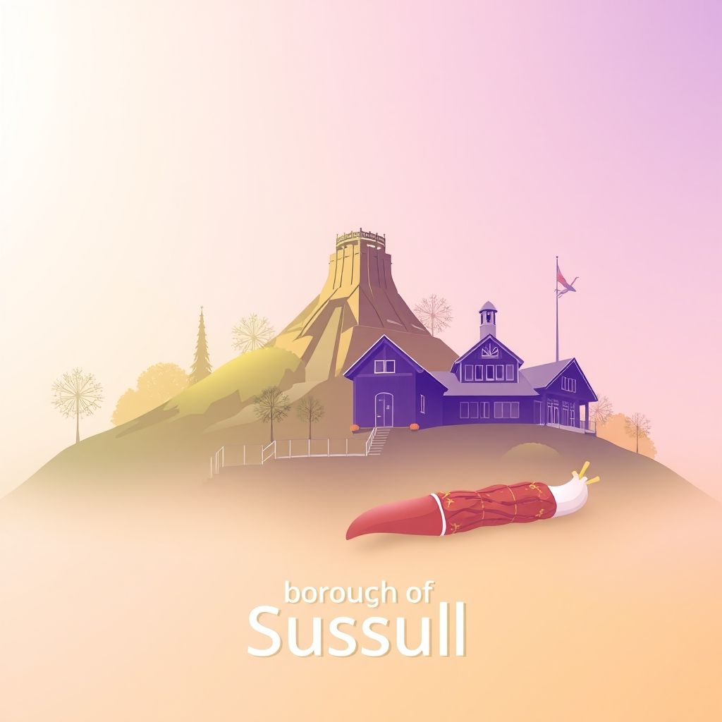 Ultra-high-definition gradient illustration of Borough of Sussex, featuring High Point Monument, Sterling Hill Mining Museum, and Taylor Ham.