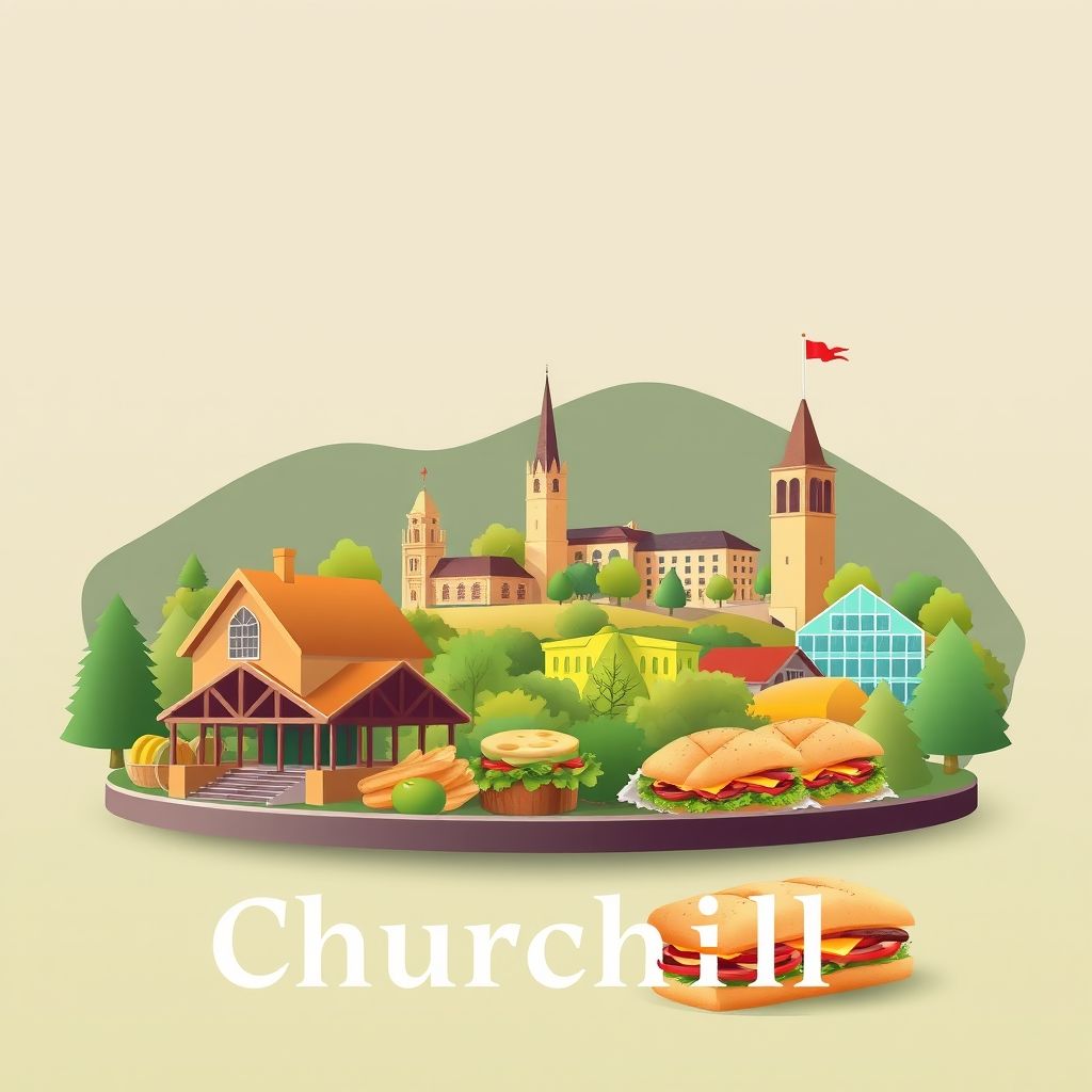 Ultra-high-definition gradient illustration of Borough of Churchill, featuring Beechwood Farms Nature Reserve, Churchill Valley Country Club, and Pittsburgh-style sandwiches.
