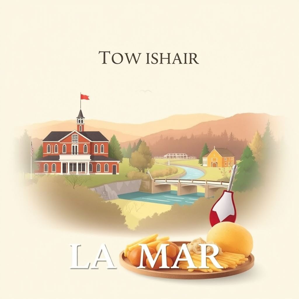 Ultra-high-definition gradient illustration of Township of Lamar, featuring Piper Memorial Library, Susquehanna River, and Pennsylvania Dutch cuisine.