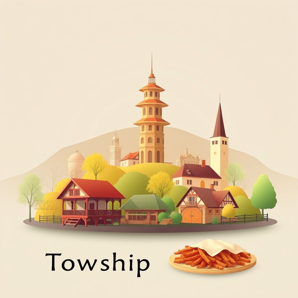 Ultra-high-definition gradient illustration of Township of Perry, featuring the Reading Pagoda, Daniel Boone Homestead, and Pennsylvania Dutch cuisine.