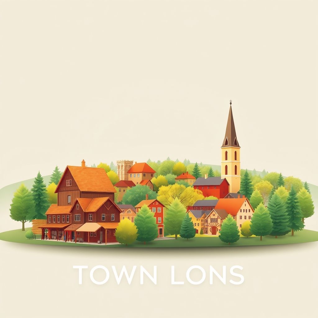 Ultra-high-definition gradient illustration of Town of Lyons, featuring Old World Wisconsin, Kettle Moraine State Forest, and cheese curds.