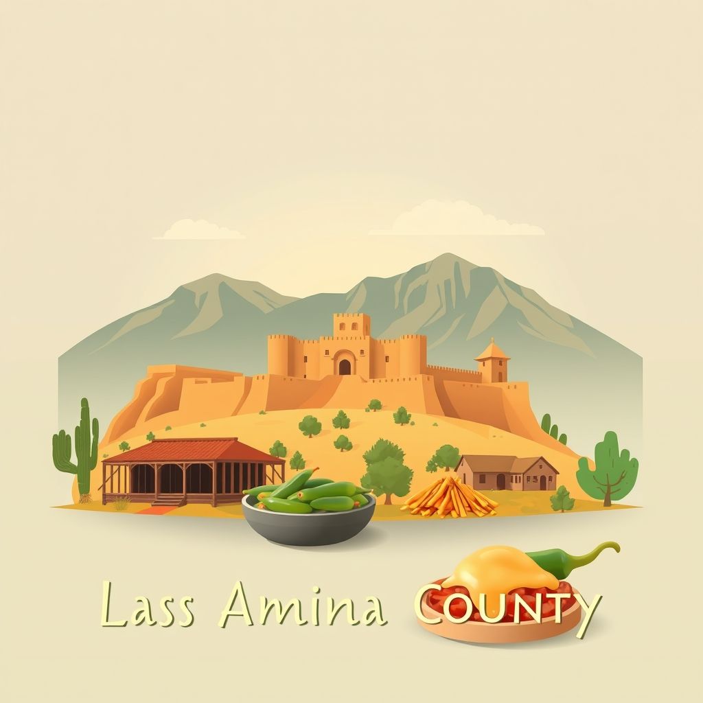 Ultra-high-definition gradient illustration of Las Animas County, Colorado, featuring Bent's Old Fort National Historic Site, scenic beauty, and Colorado-style green chili.