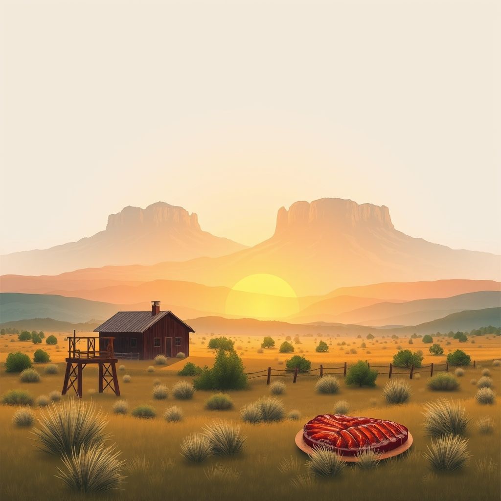 Ultra-high-definition gradient illustration of Moore County, Texas, featuring the Devil's Rope Museum, Texas Panhandle landscapes, and Texas barbecue.