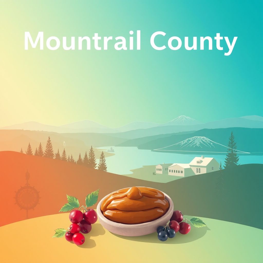 Ultra-high-definition gradient illustration of Mountrail County, North Dakota, featuring Lake Sakakawea, the Van Hook Arm, and chokecherry jam.