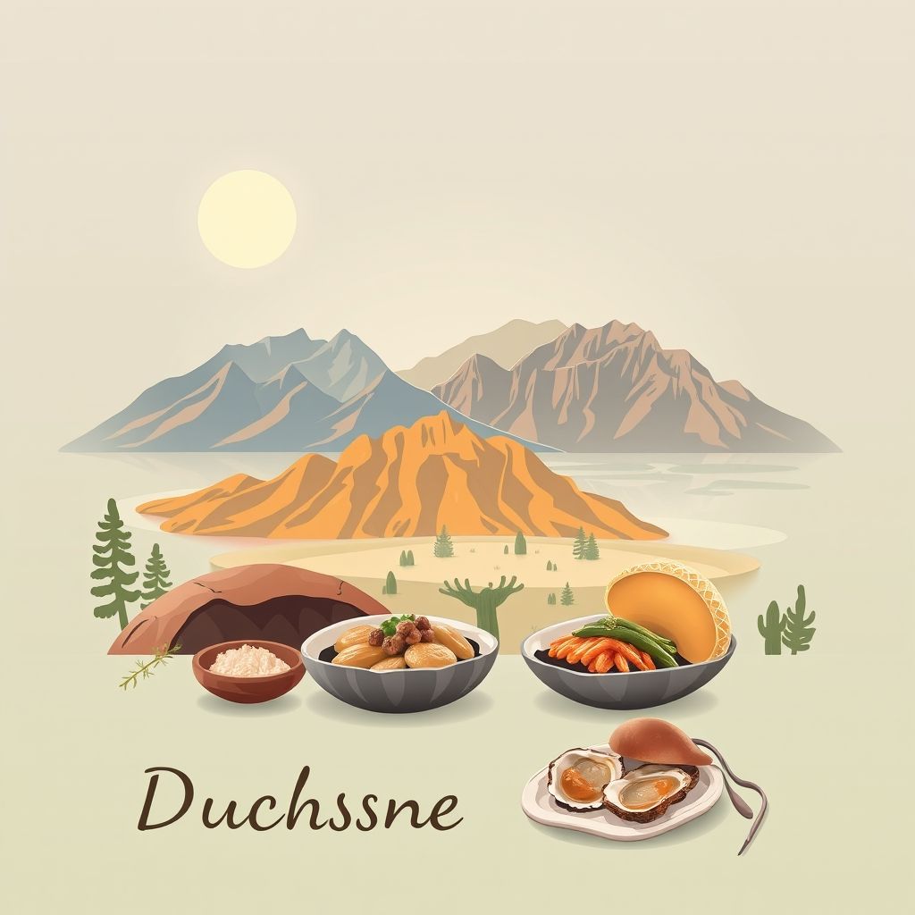 Ultra-high-definition gradient illustration of Duchesne County, Utah, featuring the Starvation Reservoir, Uinta Mountains, and rocky mountain oysters.