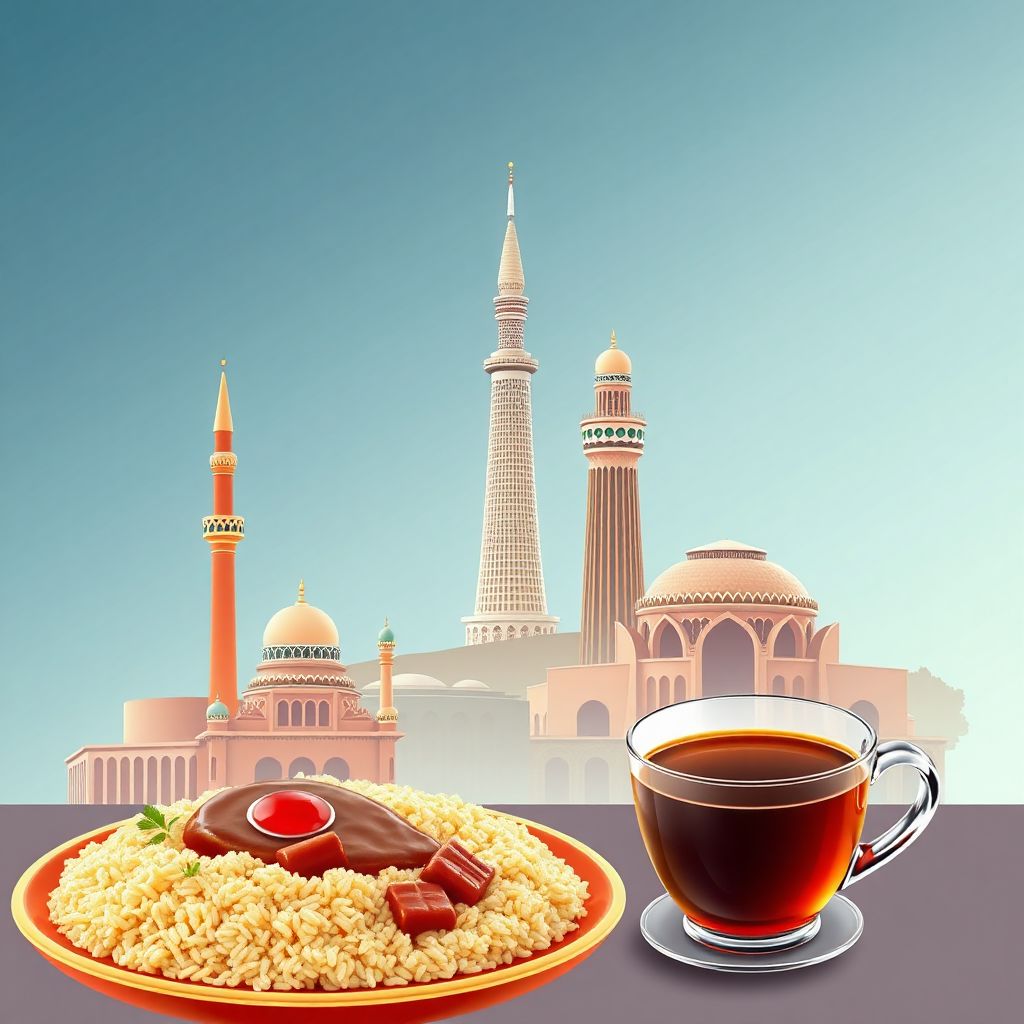 Ultra-high-definition gradient illustration style Azerbaijani illustration, showing the unique charm of the Baku Flame Towers and Maiden Tower
