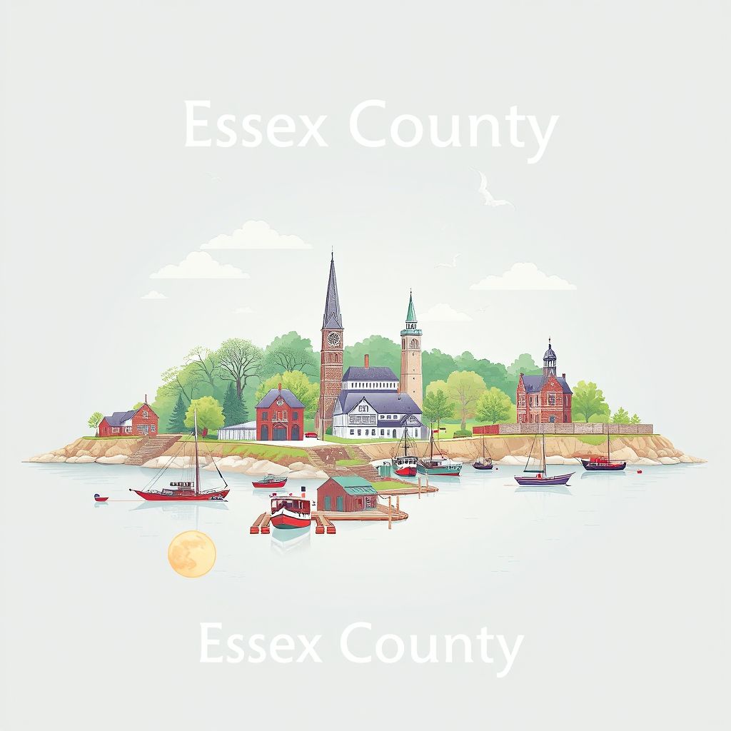 Ultra-high-definition gradient illustration style Essex County illustration, showing the unique charm of Point Pelee National Park, Colchester Harbour, and the historic John R. Park Homestead.